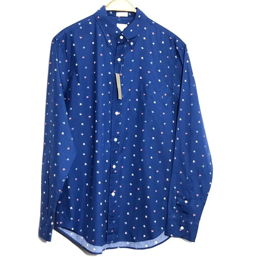 J. Crew Shirt Mens Medium Blue Secret Wash Poplin Button Down Nautical Flag New